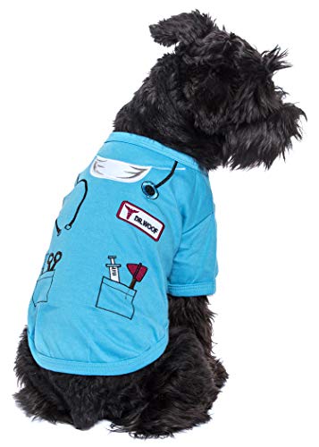 Parisian Pet - Divertidos disfraces de perro y gato, camisa para Halloween, policía, prisionero, ketchup, mostaza, médico, bombero, marinero, pirata (Dr Woof - Doctor, XL)