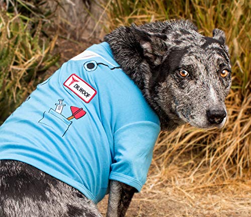 Parisian Pet - Divertidos disfraces de perro y gato, camisa para Halloween, policía, prisionero, ketchup, mostaza, médico, bombero, marinero, pirata (Dr Woof - Doctor, XL)