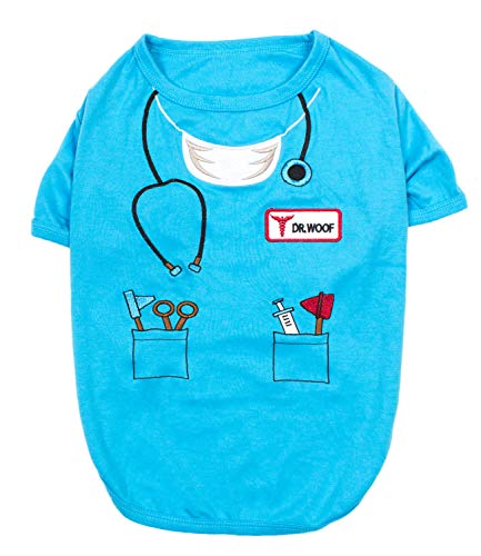Parisian Pet - Divertidos disfraces de perro y gato, camisa para Halloween, policía, prisionero, ketchup, mostaza, médico, bombero, marinero, pirata (Dr Woof - Doctor, XL)