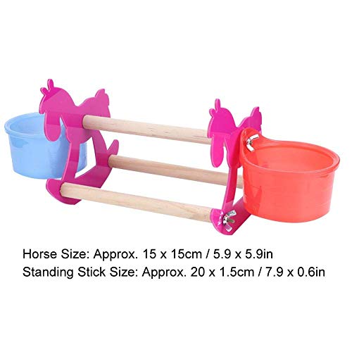 Parrots de mascotas swing acrílico permanente estante, forrajeo de alimentos silla mecedora silla pequeña forma de caballo pájaro mordiendo juguete de masticación con 2 tazas de alimentación lucar
