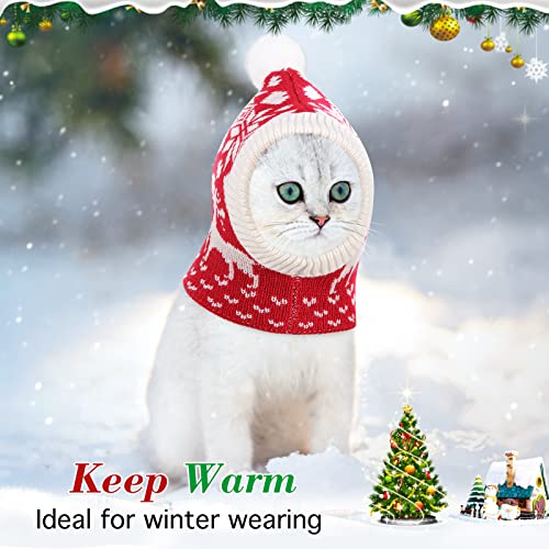 Pawaboo Gorra de Punto para Mascotas, Gorro Navideño para Perros, Gorro Abrigo en Invierno, con Pompón de Ganchillo, como Regalo para Navidad, Adecuado para Gatitos, Cachorros, M, Rojo Navideño