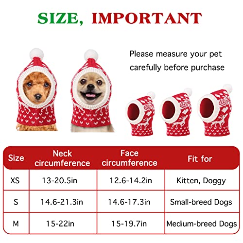 Pawaboo Gorra de Punto para Mascotas, Gorro Navideño para Perros, Gorro Abrigo en Invierno, con Pompón de Ganchillo, como Regalo para Navidad, Adecuado para Gatitos, Cachorros, M, Rojo Navideño