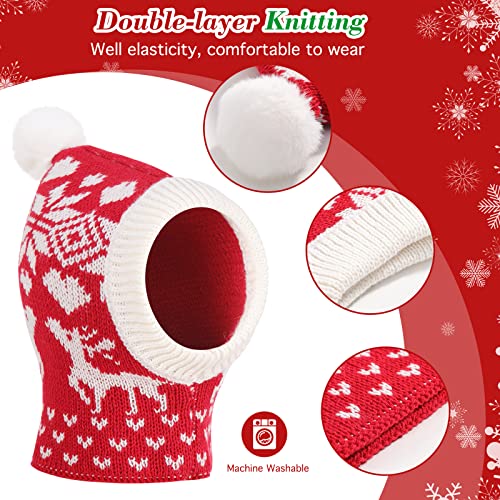 Pawaboo Gorra de Punto para Mascotas, Gorro Navideño para Perros, Gorro Abrigo en Invierno, con Pompón de Ganchillo, como Regalo para Navidad, Adecuado para Gatitos, Cachorros, M, Rojo Navideño