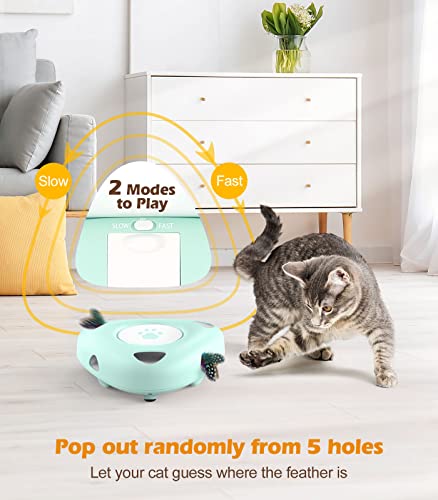 Pawaboo Juguete de Pluma para Gatos, Juguete Interactivo, Juguete Eléctrico en Forma de Queso Triangular para Gatitos, con Pluma Giratoria, para el Entretenimiento para Felinos - Lago Azul