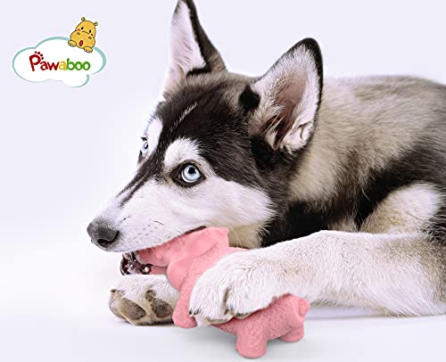 Pawaboo Juguete Masticable para Perros, Juguete Chillido para Cachorros con Forma de Hipopótamo, Herramienta para Limpiar Dientes de Caucho Natural para Perros Medios o Grandes - Rosa