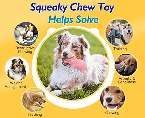 Pawaboo Juguete Masticable para Perros, Juguete Chillido para Cachorros con Forma de Hipopótamo, Herramienta para Limpiar Dientes de Caucho Natural para Perros Medios o Grandes - Rosa