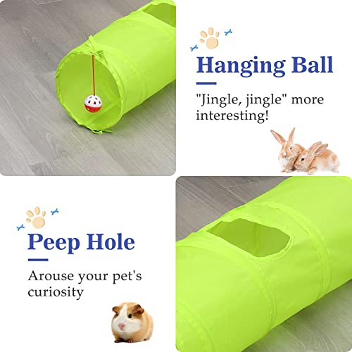 Pawaboo Túnel de Mascotas, Juguete Interactivo para Animales Domésticos, Túnel Extensible y Plegable con Pelota Campana para el Entrenamiento y Diversión de Gatito, Cachorro, Conejo, Hámsters - Verde