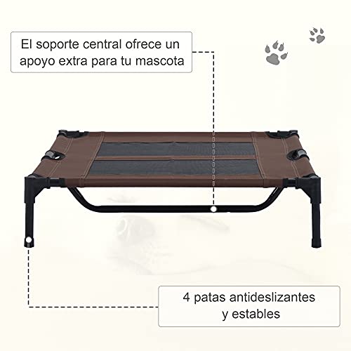 PawHut Cama Elevada para Perros Cama de Mascotas con Malla Transpirable y Tela Oxford para Exterior Interior Aire Libre Jardín Terraza 91,5x76,2x18 cm Marrón