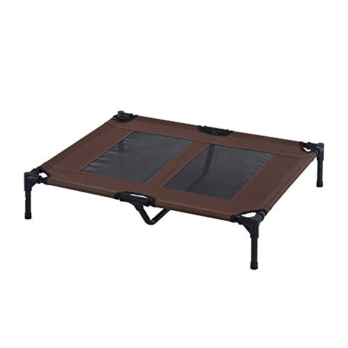 PawHut Cama Elevada para Perros Cama de Mascotas con Malla Transpirable y Tela Oxford para Exterior Interior Aire Libre Jardín Terraza 91,5x76,2x18 cm Marrón