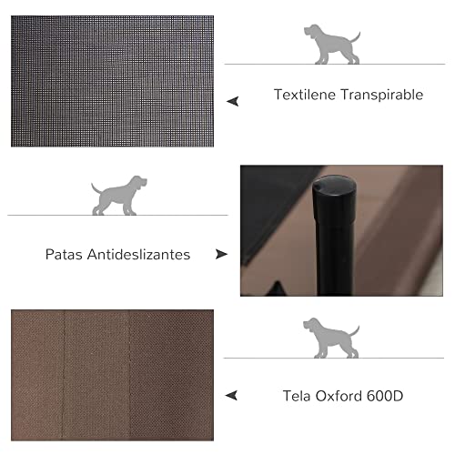 PawHut Cama Elevada para Perros Gatos Portátil Cama para Mascotas con Zona de Malla Transpirable y Tela Oxford Marco de Acero para Interior Exterior 76x61x18 cm Marrón