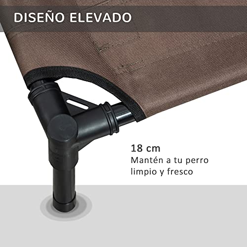 PawHut Cama Elevada para Perros Gatos Portátil Cama para Mascotas con Zona de Malla Transpirable y Tela Oxford Marco de Acero para Interior Exterior 76x61x18 cm Marrón