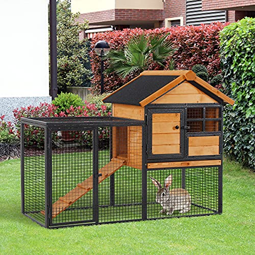 Pawhut Conejera de Exterior Jaula para Mascotas Pequeñas 2 Niveles con Rampa Bandeja Extraíble de Madera y Metal 122x63x92 cm para Conejos Cobayas Madera y Gris