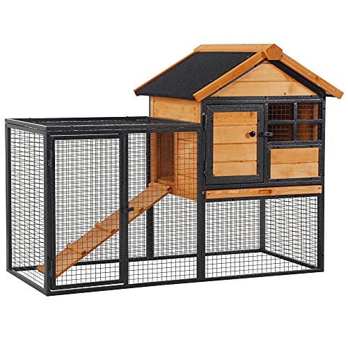 Pawhut Conejera de Exterior Jaula para Mascotas Pequeñas 2 Niveles con Rampa Bandeja Extraíble de Madera y Metal 122x63x92 cm para Conejos Cobayas Madera y Gris