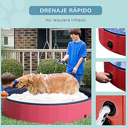 PawHut Piscina Plegable para Perros Gatos Bañera Portátil para Mascotas PVC Antideslizante Múltiples Usos para Interiores y Exteriores Ø160x30 cm Rojo