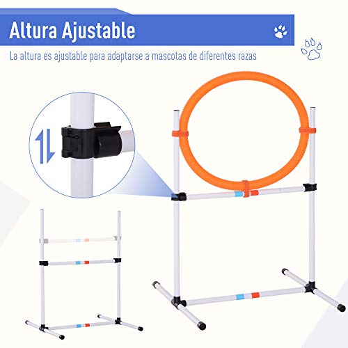 Pawhut Set de Entrenamiento de Agilidad para Perros con Bolsa de Transporte Incluida 74,5x67x94,5 cm Blanco y Naranja