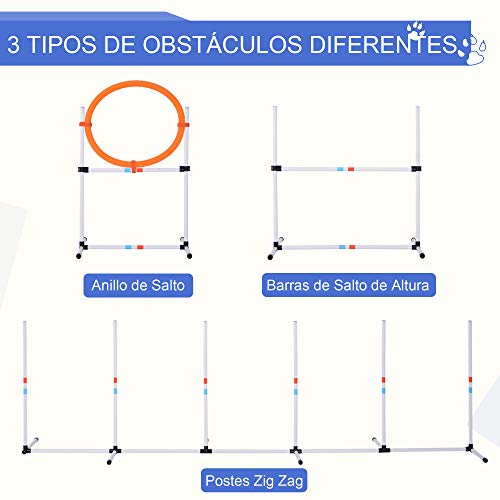 Pawhut Set de Entrenamiento de Agilidad para Perros con Bolsa de Transporte Incluida 74,5x67x94,5 cm Blanco y Naranja