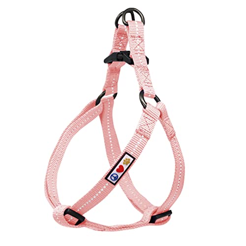 Pawtitas ♻️ Arnes para Perro Reciclado con Costura Reflectante | Arnes para Cachorros Hecho de Botellas de plástico recogidas del Oceano - Arnes Flor de Cerezo Rosa Extra Pequeño