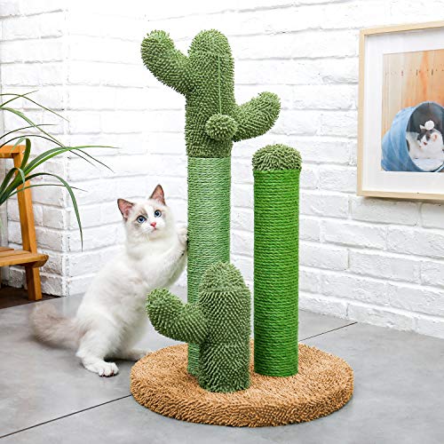 PAWZ Road Cactus Poste Rascador para Gatos, pequeño Árbol Rascador para Gatos con Pelota de Juguete, Fondo Marrón 68cm (Talla L)