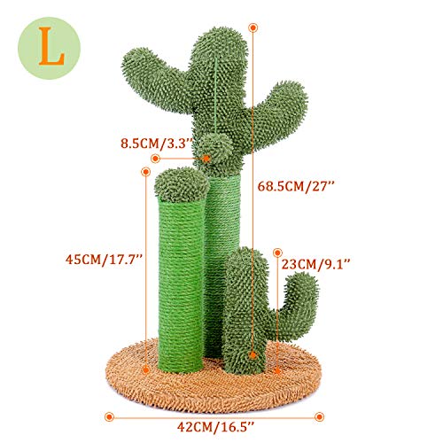 PAWZ Road Cactus Poste Rascador para Gatos, pequeño Árbol Rascador para Gatos con Pelota de Juguete, Fondo Marrón 68cm (Talla L)