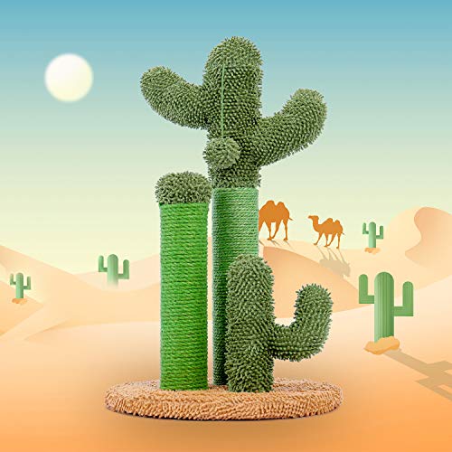 PAWZ Road Cactus Poste Rascador para Gatos, pequeño Árbol Rascador para Gatos con Pelota de Juguete, Fondo Marrón 68cm (Talla L)