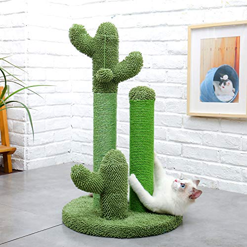 PAWZ Road Cactus Poste Rascador para Gatos, pequeño Árbol Rascador para Gatos con Pelota de Juguete, Fondo Verde 68cm (Talla L)