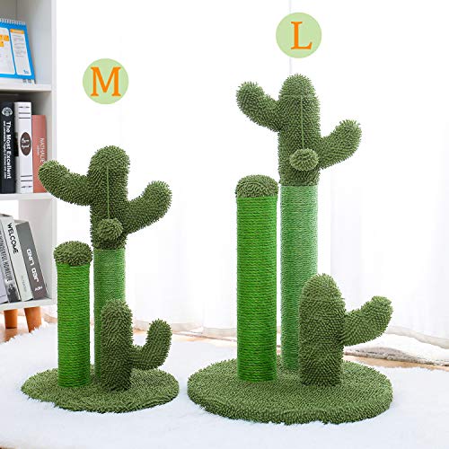 PAWZ Road Cactus Poste Rascador para Gatos, pequeño Árbol Rascador para Gatos con Pelota de Juguete, Fondo Verde 68cm (Talla L)