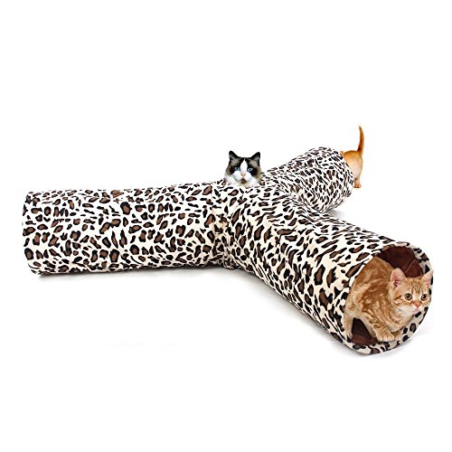 PAWZ Road Túnel para Gato de Leopardo con 3 Vías, Plegable Juguete del Gato Interior (diámetro 25cm)