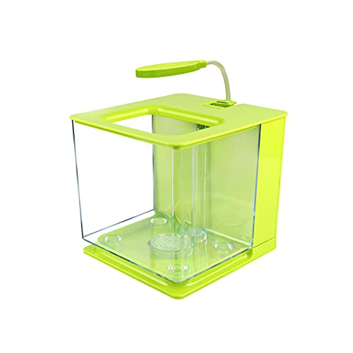 Pecera Pequeña Creativa, Acuario Acrílico Silencioso para Oficina En Casa, Sala De Estudio, Sala De Estar, Pecera Dorada Sin Agua, con Luz,Verde