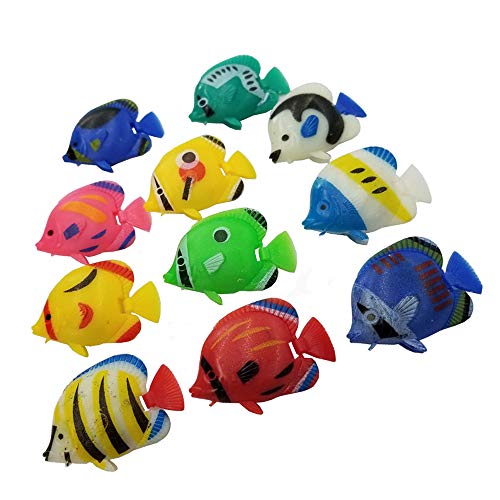 Peces de plástico,12 piezas Peces Mini Realistic Animales Marinos de Plástico Figuras de Peces Tropicales Plástico Artificial flotante peces Vinilo Ocean Sea Animal Figuras(Color aleatorio)