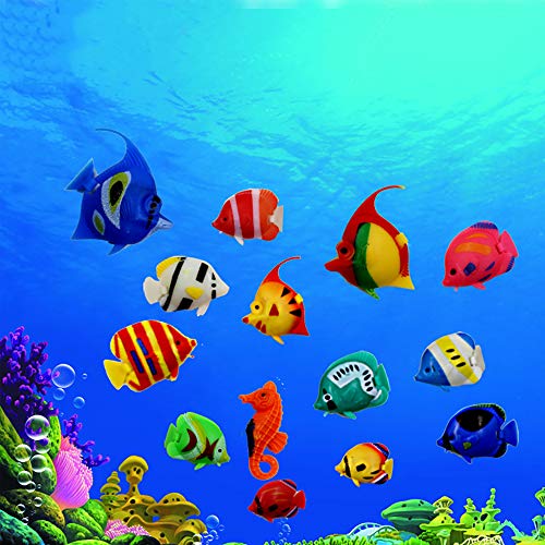 Peces de plástico,12 piezas Peces Mini Realistic Animales Marinos de Plástico Figuras de Peces Tropicales Plástico Artificial flotante peces Vinilo Ocean Sea Animal Figuras(Color aleatorio)