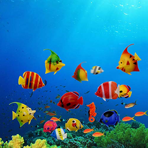 Peces de plástico,12 piezas Peces Mini Realistic Animales Marinos de Plástico Figuras de Peces Tropicales Plástico Artificial flotante peces Vinilo Ocean Sea Animal Figuras(Color aleatorio)