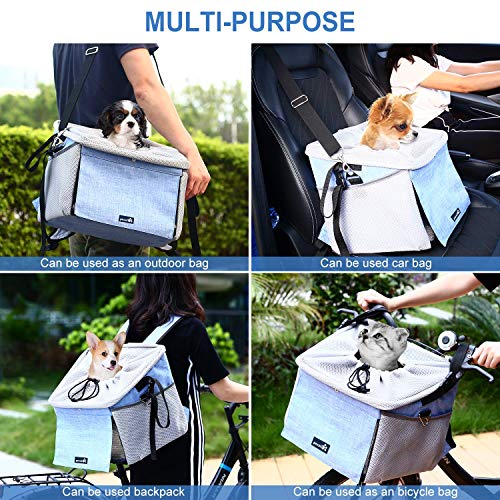 Pecute Transportin Perro Mochila Gato Cesta para Bicicleta 4 en 1 Plegable Lavable Bolsa de Transporte para Mascotas Asiento del Coche de Seguridad para Mascotas