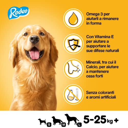 Pedigree Rodeo Duos Snack en Tiras para Perros sabor Pollo y Bacon(Pack de 10 x 123g)