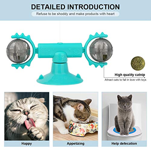 peinat 360°Giratorio Juguetes para Gatos Interactivos, Hierba Gatera Juguete Gato de Molino de Viento, Juguetes Gatos con Ventosa, Juguetes Gato con Pluma y Bola Interactivas