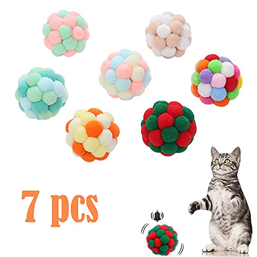 Pelota Colorida para Mascotas, 7 Piezas Bola De Peluche para Gato, Pelotas De Juguete para Gatos, para Aumentar La Relación Entre El Dueño y La Mascota (Color)