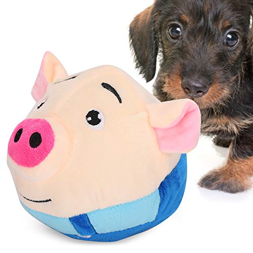 Pelota Que Rebota para Mascotas, Pelota de Juguete para Mascotas de Dibujos Animados, USB para Entrenamiento de Juego para Perros Y Gatos(Saltar Cerdo en Ropa Azul)