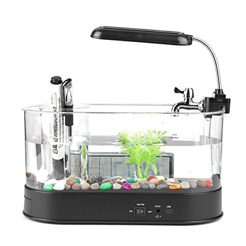 Pequeño Tanque de Peces Betta, Mini USB Recargable Multifuncional Mini Tanque de Peces Acuario Electrónico con Función de Reloj para Regalo para la Decoración del Hogar(Negro)