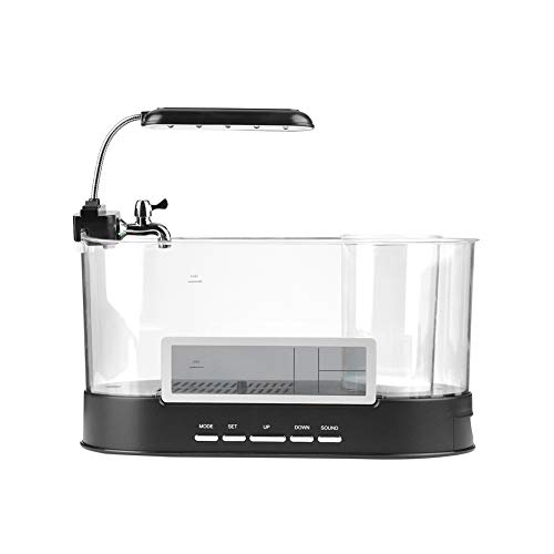 Pequeño Tanque de Peces Betta, Mini USB Recargable Multifuncional Mini Tanque de Peces Acuario Electrónico con Función de Reloj para Regalo para la Decoración del Hogar(Negro)
