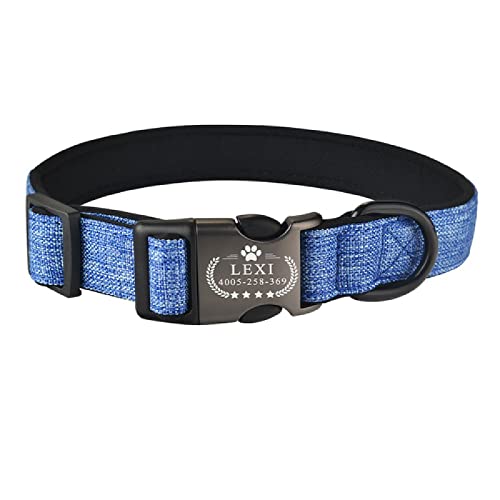 Pequeños Productos Grandes Collares para Perros Nylon Plaid Boy Girl Unisex Collar para Perros Collar con Nombre Grabado Personalizado Collar de Perro Personalizado, B, M