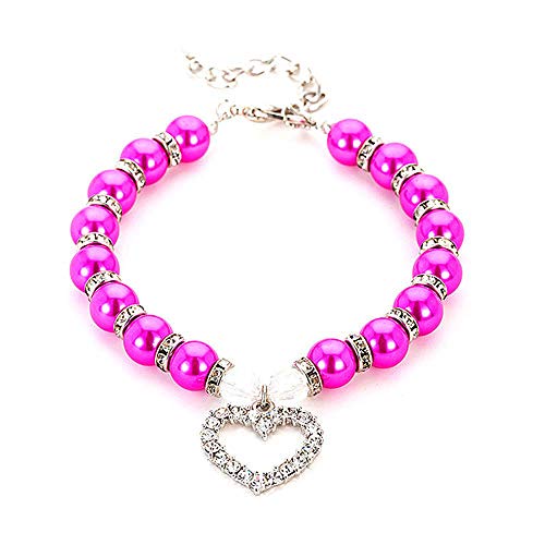 Perla de imitación Collar para Mascotas Colgante de Diamantes de imitación Collar de Gato Collar de Perro Perro pequeño Perro Grande Collar de Gato Collar de joyería para Mascotas-Fucsia_L