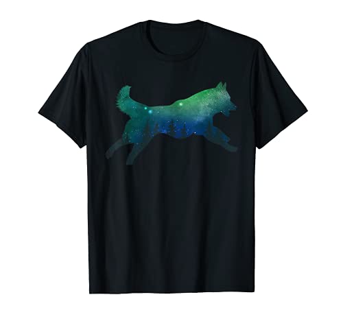 Perro Animal Galaxia Árboles Bosque Husky Siberiano Camiseta