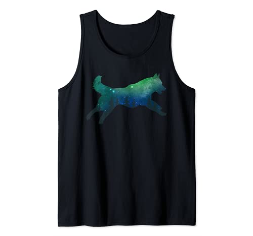 Perro Animal Galaxia Árboles Bosque Husky Siberiano Camiseta sin Mangas