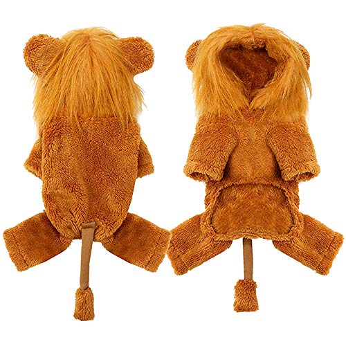 Perro del león traje ropa para mascotas en fiesta Halloween, simulación Lion admiten Trajes Cosplay del vestido Traje de invierno para mascotas Escudo del perrito caliente con capucha del mono,XS