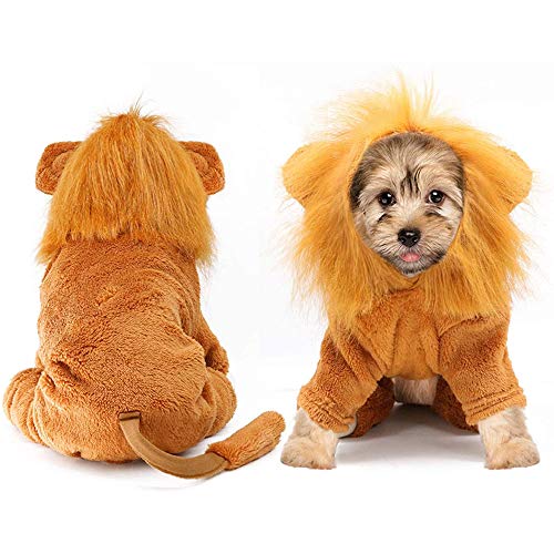 Perro del león traje ropa para mascotas en fiesta Halloween, simulación Lion admiten Trajes Cosplay del vestido Traje de invierno para mascotas Escudo del perrito caliente con capucha del mono,XS