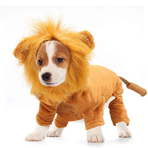 Perro del león traje ropa para mascotas en fiesta Halloween, simulación Lion admiten Trajes Cosplay del vestido Traje de invierno para mascotas Escudo del perrito caliente con capucha del mono,XS