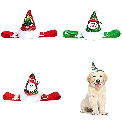 Perro Gato Mascota Santa Sombrero Gorros de Navidad para Mascotas Pequeños Gato de Papá Noel Sombrero Sombrero de Cumpleaños para Mascotas para Perro Gato Disfraces de Navidad Cosplay 3 Piezas