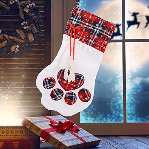 Perro Gato Paw Medias de Navidad, Bolsas Perro Pet Paw Calcetines Medias Decoración Navideña Medias Muñeca Colgante Regalos de Juguete Decoración