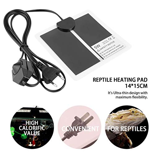 Persdico Almohadilla térmica para reptiles de 5W, 220-240V, 14x15cm, alfombrilla térmica con enchufe europeo, calentador para perros y gatos, cama con regulación de temperatura de Color sólido