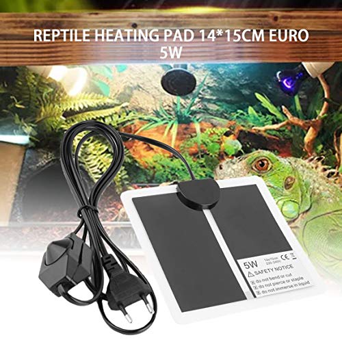 Persdico Almohadilla térmica para reptiles de 5W, 220-240V, 14x15cm, alfombrilla térmica con enchufe europeo, calentador para perros y gatos, cama con regulación de temperatura de Color sólido