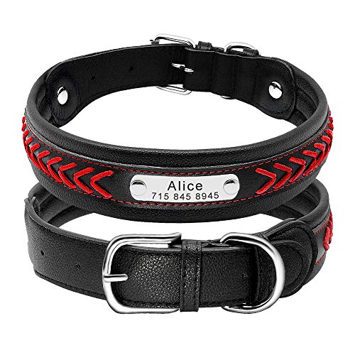 PET ARTIST Collar de Perro de Cuero Trenzado Rojo con Tachuelas Placa de Nombre – Collares de Cuero Personalizados para Perros Grandes – Grabado Gratis con Etiquetas de identificación, L